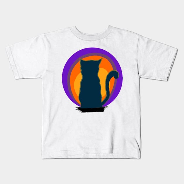 Cat Looking At Sunset Kids T-Shirt by FilMate